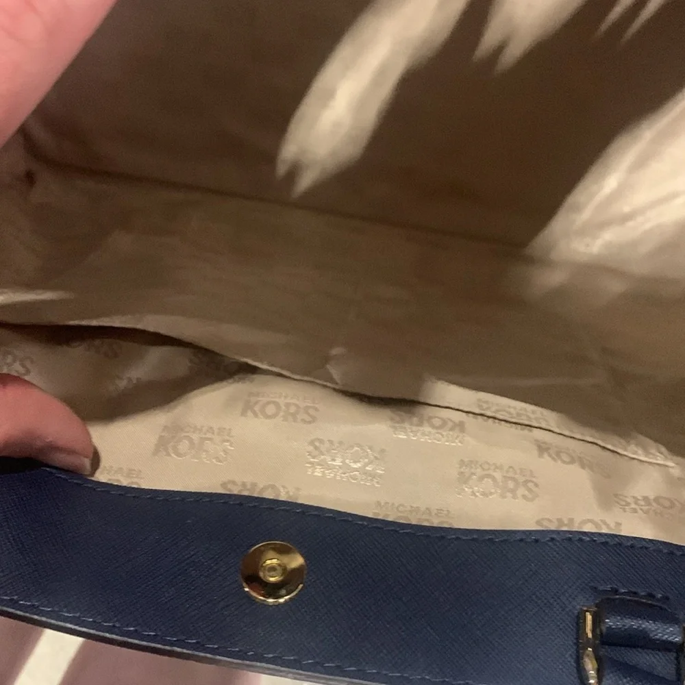 Michael Kors‎ EMMY Large DOUBLE HANDLE TOTE Leather Handbag in Navy 5220 - Picture 12 of 14